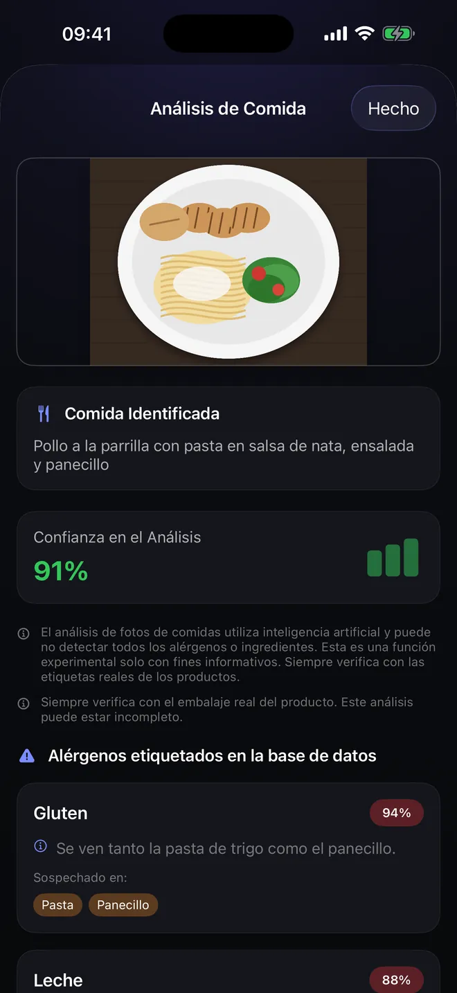 Análisis de comidas — Fotografía el plato, no el envase